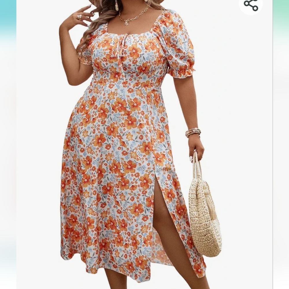Floral Maxi Dress with Orange and White Pattern